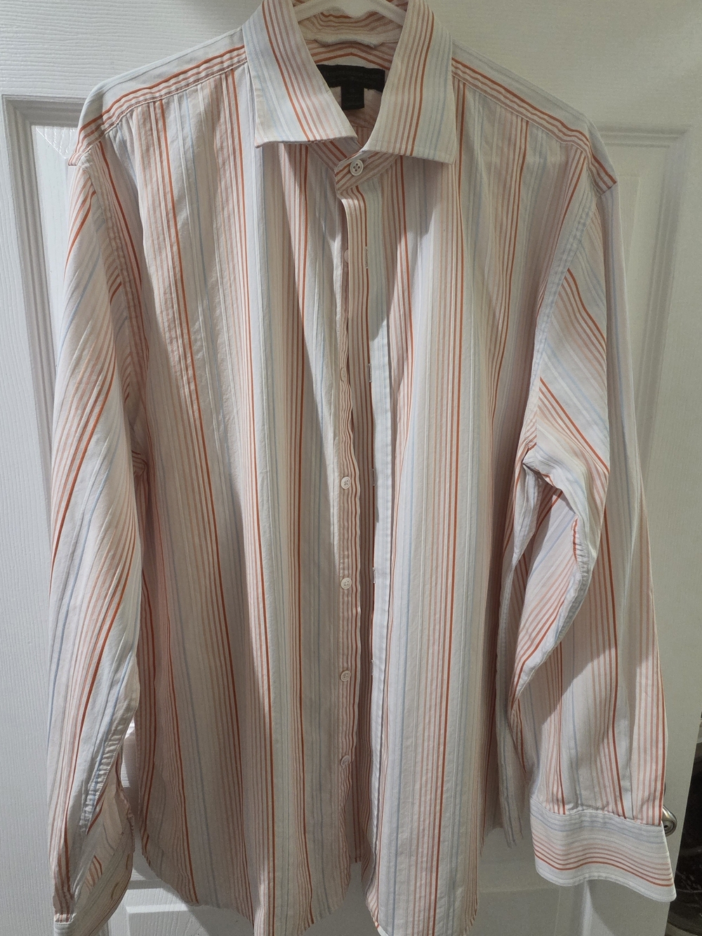 Express Men's White Dress Shirt with Orange Stripes